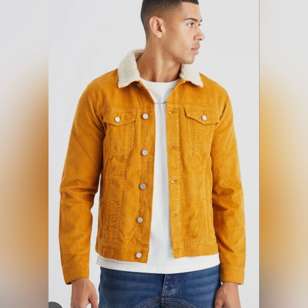 Boohoo Men's Mustard Jacket with Sherpa Collar